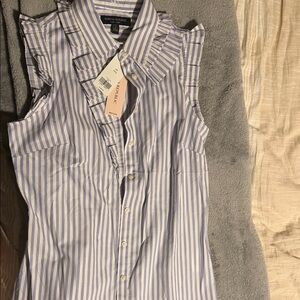 Banana Republic Ruffled Blue and White Striped Blouse